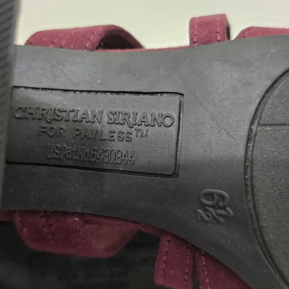 CHRISITIAN SIRIANO size 6.5 Suede Lace Up Strappy Block‎ Heel Shoes Burgundy